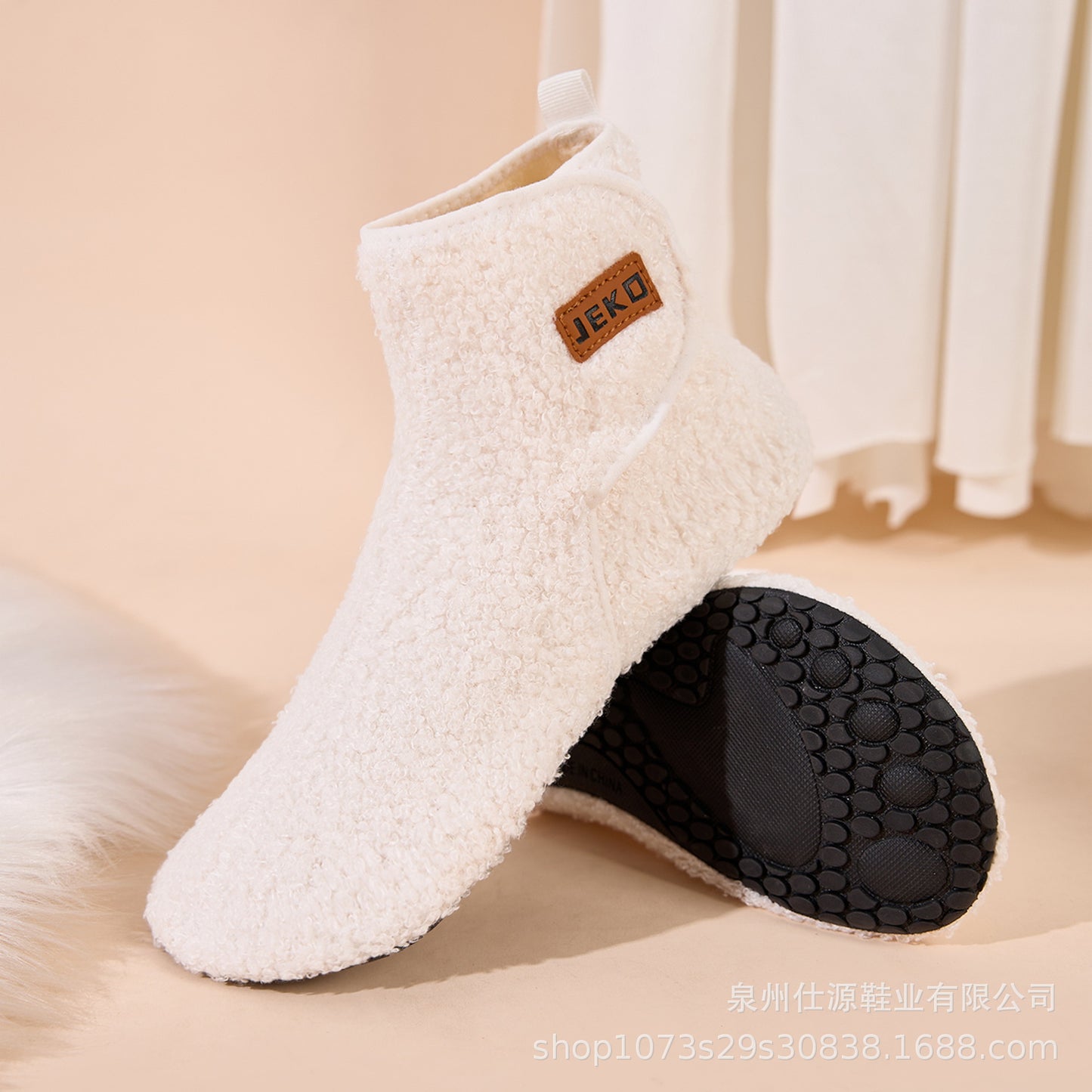 Cross-Border Large Size Shein Winter New Women's Velcro Home Indoor Non-Slip Warm Long Plush Snow Boots