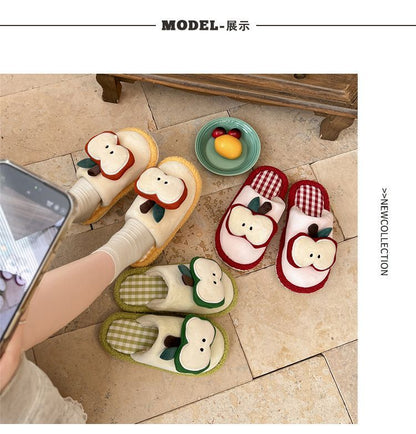 Apple Cute Closed-Toe Plush Cotton Slippers for Women, Winter 2026 New Model, Indoor Home Warm Non-Slip Odor-Resistant