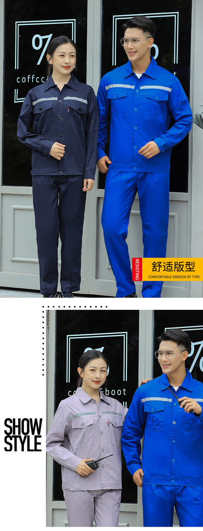 Pure Cotton Thin Summer Long Work Clothes Suit Wear-Resistant, Breathable and Sweat-Absorbent Welder Shipyard Factory Workshop Suit