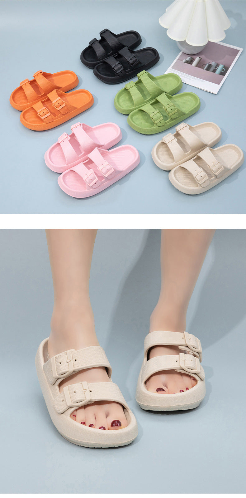 Foreign Trade Double Buckle Cool EVA Slippers Lovers Women's Beach Slippers Classic Men's Slippers