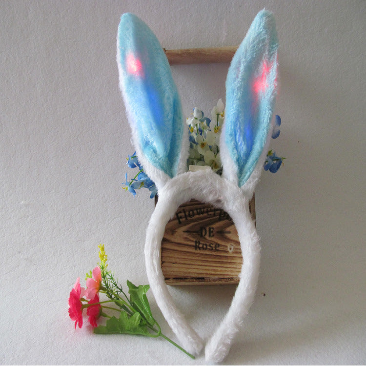 Led Light-Up Plush Bunny Ears Headband for Kids with Light-Up Hair Clip Decoration for Party Performance Props Styling