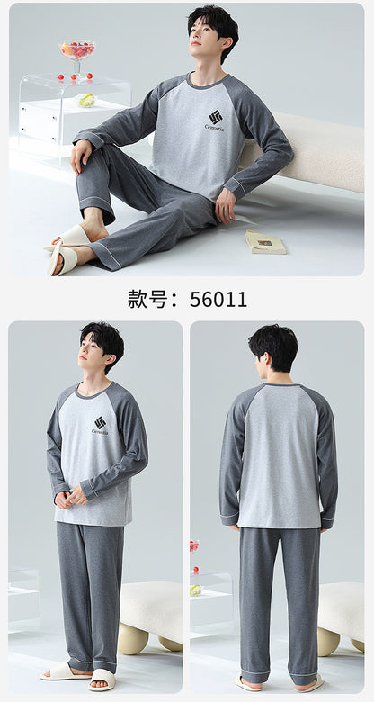 Plus Size 5XL 100% Cotton Men's Long-Sleeved Pajamas Spring & Fall Long-Sleeved 105kg Can Be Worn Outside Home Clothes Set