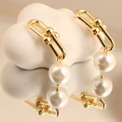 Natural Alien Baroque Freshwater Pearl Earrings Silver Needle Plated 14K Gold Horseshoe Chain Earrings Personalized Fashion Earrings