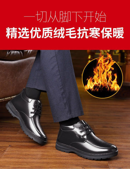 [Genuine leather cowhide] men's cotton shoes winter fleece-lined casual leather shoes non-slip waterproof middle-aged and elderly dad shoes