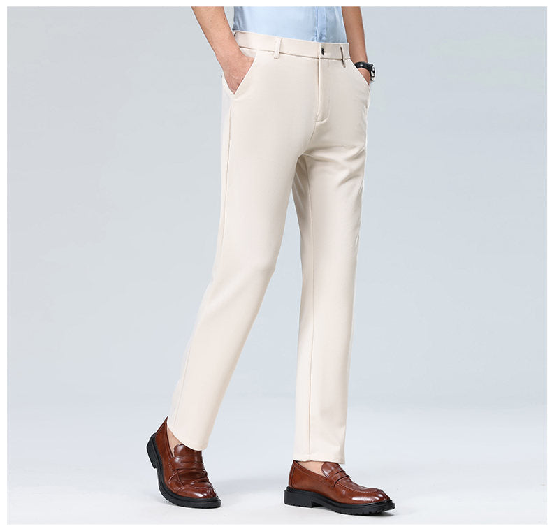 Wholesale casual pants men's four-sided elastic fabric summer ice silk pants trousers trousers high waist breathable iron-free formal trousers