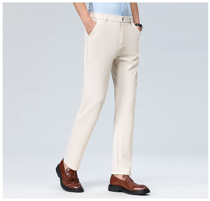 Wholesale casual pants men's four-sided elastic fabric summer ice silk pants trousers trousers high waist breathable iron-free formal trousers