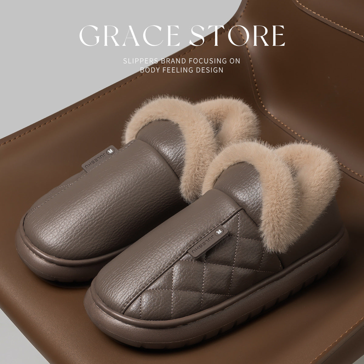 Waterproof Cotton Slippers for Women, Autumn and Winter 2026 New Model, Home Warm Indoor Shoes with Thick Soles, Non-Slip Leather Surface Cotton Shoes for Elderly Men