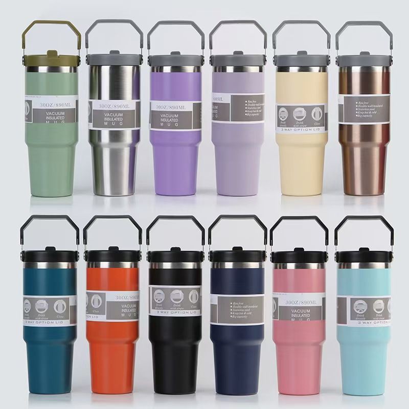 Cross-Border 30oz Stainless Steel Car Cup Large Capacity Car Portable Ice Cup with Straw Single Drink Thermos Cup