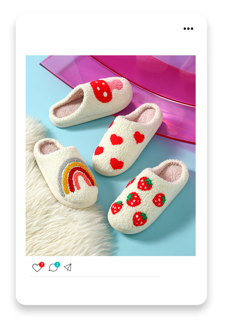 Autumn and Winter Home Cotton Slippers for Women, Cute Printed Plush Soft-Soled Slippers, Indoor Warm, Non-Slip and Comfortable