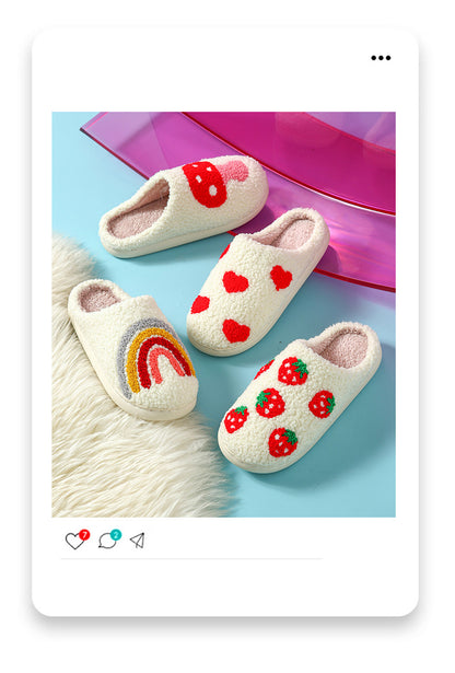 Autumn and Winter Home Cotton Slippers for Women, Cute Printed Plush Soft-Soled Slippers, Indoor Warm, Non-Slip and Comfortable