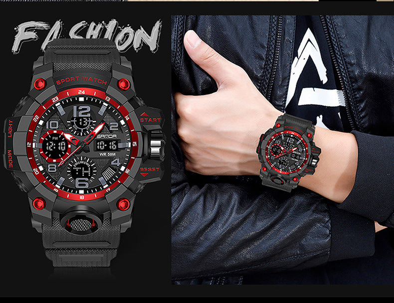 Sanda Hot-Selling Watch Korean Version Student Party Multi-Functional Waterproof Alarm Clock Electronic Watch Cool Dual Display Luminous Sports Watch by PDG ibma