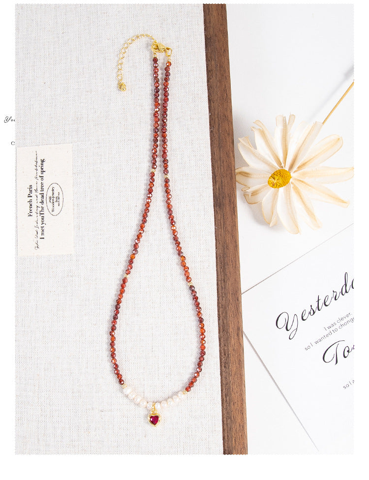 Natural Freshwater Pearl Necklace Imported Zircon Beaded Cutting High-grade Sense Exquisite All-match Love Pendant Necklace Women