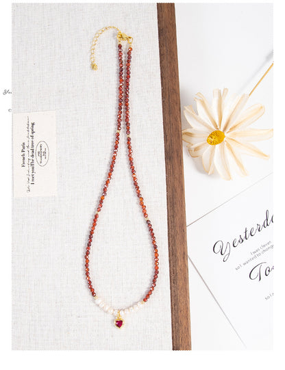 Natural Freshwater Pearl Necklace Imported Zircon Beaded Cutting High-grade Sense Exquisite All-match Love Pendant Necklace Women