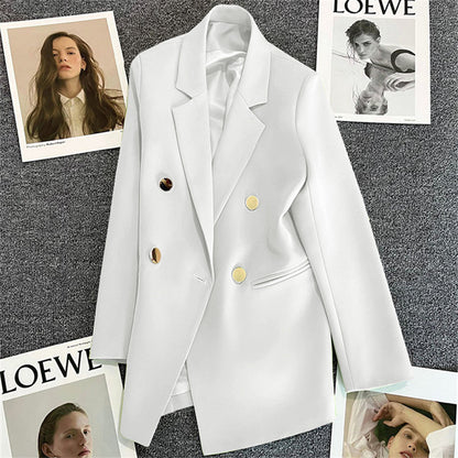 Green Metal Buckle Korean Style 2024 Spring and Autumn New Milk White Suit Jacket Women's Casual All-match High-end Suit