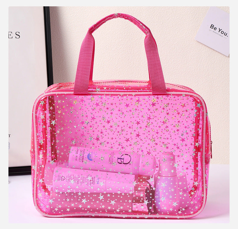 New Pvc Toiletry Makeup Brush Travel Zipper Tote Bag Cosmetic Small Star Makeup Bag Convenient and Large Capacity