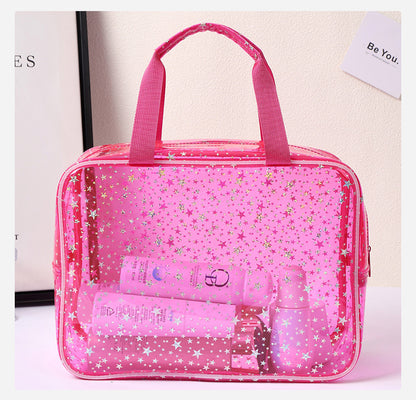 New Pvc Toiletry Makeup Brush Travel Zipper Tote Bag Cosmetic Small Star Makeup Bag Convenient and Large Capacity