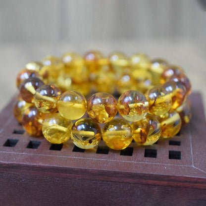Natural non-optimized Baltic Amber Flower Perer Round Bead Bracelet Pure, Translucent, Warm and Fine Raw Ore Straight Cut