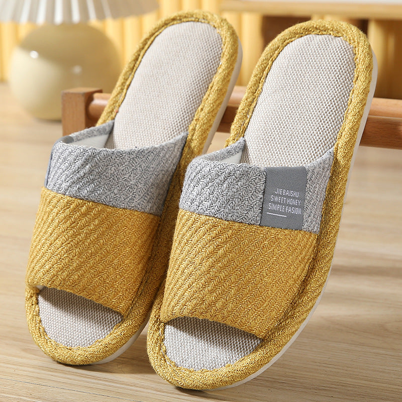 Japanese Linen Slippers for Women Spring & Fall Home Indoor Puff Cotton and Linen Silent Non-Slip Thick-Soled Bathroom Slippers for Men Wholesale