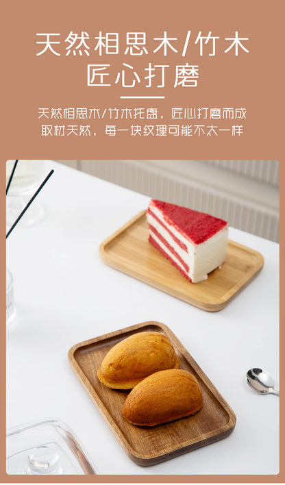 Bamboo and Wood Cake Plate Transparent Glass Display Dinner Plate Dessert Cake Western Food Plate with Table Cream Plate Cross-border Foreign Trade