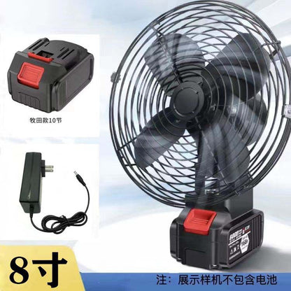 Cross-Border Trade Portable Lithium Battery Fan 8inch Metal Model for Home, Outdoor Camping, Fishing, High Air Volume