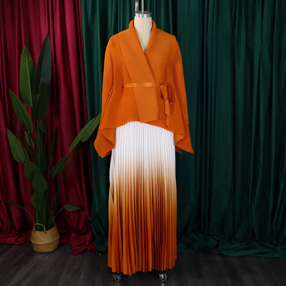 C8610 African plus size Women's Spring New Fashion Strap Bat Sleeve Top Gradient Color-changing Skirt Two-piece Set