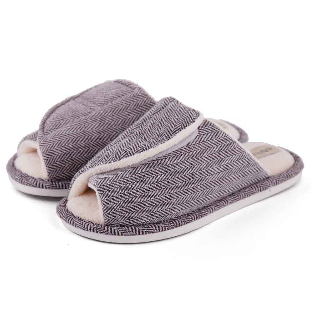 Men's and women's Velcro adjustable open slippers swollen feet non-slip open toe easy to clean indoor wool slippers