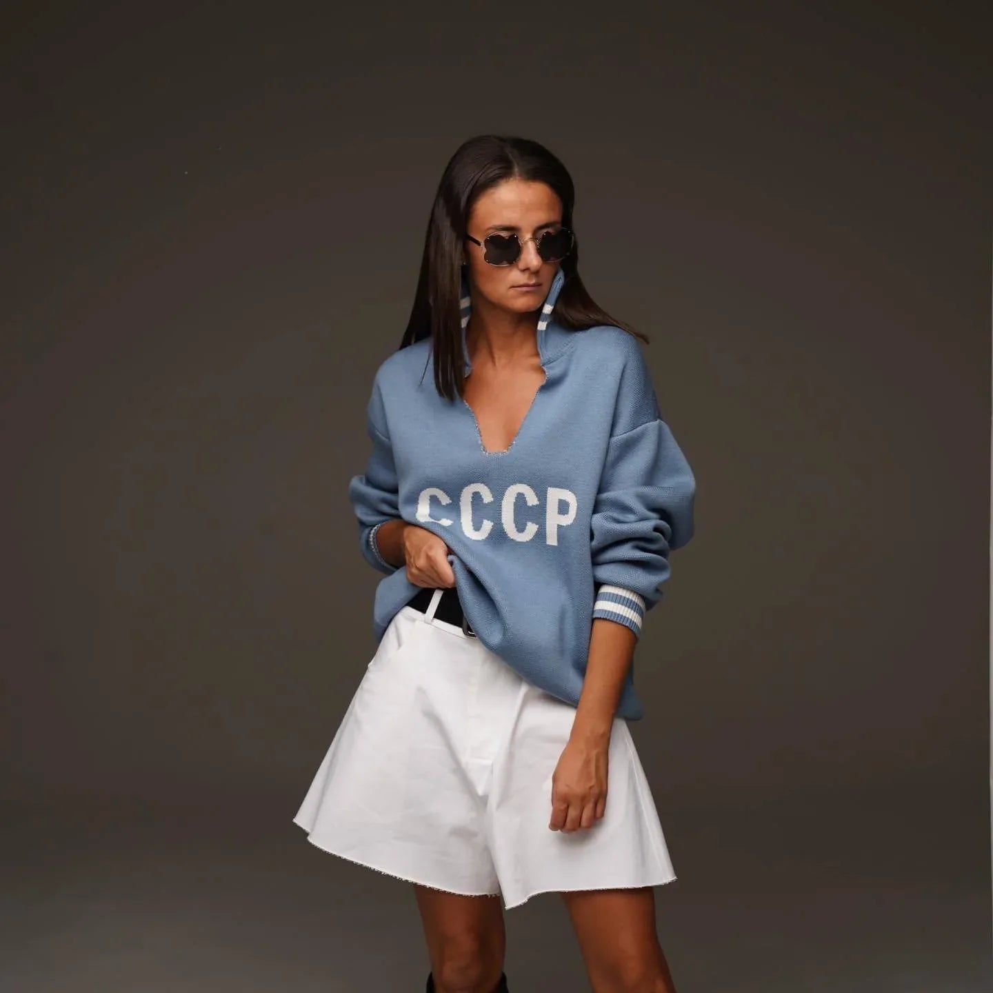 JHJN Autumn V-Neck Sweater Women Patchwork Letter Streety Tops Loose Casual Pullovers Long-Sleeved Knitted Shirts Women Sweater
