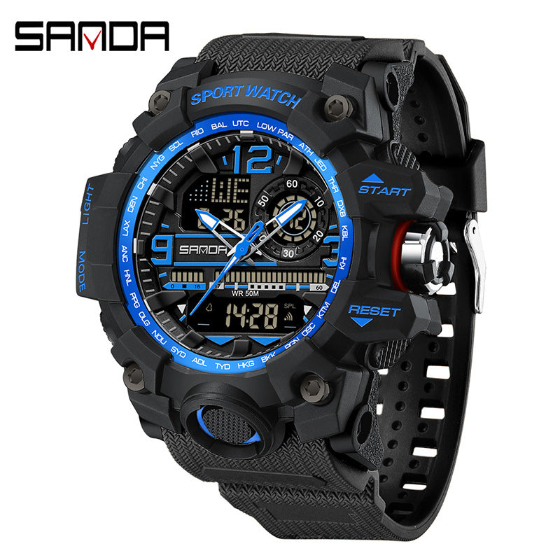 Sanda Hot-Selling Watch Korean Version Student Party Multi-Functional Waterproof Alarm Clock Electronic Watch Cool Dual Display Luminous Sports Watch by PDG ibma