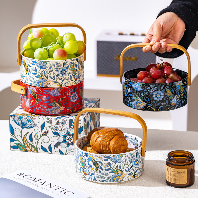 French Style Fruit Plate High-end Exquisite and High-value Fruit Plate Living Room Coffee Table Household Afternoon Tea Dim & Cam Plate Ceramic Basket