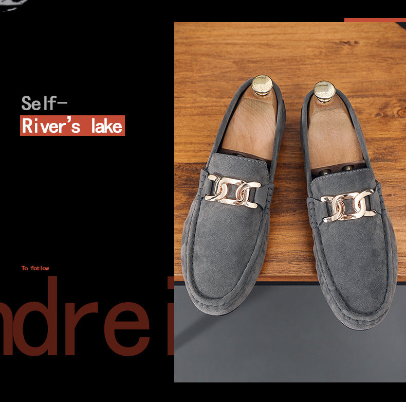 Doudou Shoes Men's Autum 2024 New Frosted Suede Lazy One-Leg Small Leather Shoes Loaf Driving Shoes for Men