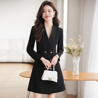 French Hepburn Style Small Black Dress High Sense High Cold Royal Sister Fried Street Small Fragrance Style Pleated Professional Suit dress Summer