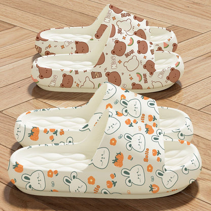 Happy Bear Slippers Women's 2025 New Home Use Indoor Anti-Slip Anti-Odor Beach Wear Thick Sole Couple Bathroom