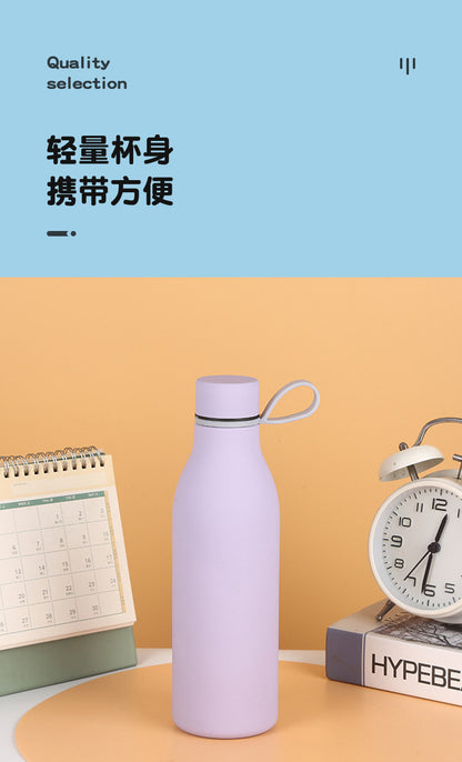 Cross-border American Style Sports Water Cup with Handle Outdoor Thermos 304 Stainless Steel Small Mouth Bottle Sports Frosted Water Bottle