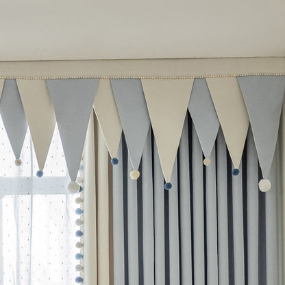 Cream-Colored Chenille Blackout Curtains for Children's Room, Sleeping Beauty Style, with Pom-Pom Design, Custom-Made Finished Product