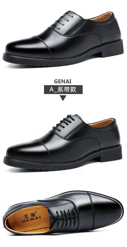 [Real cowhide] business formal leather shoes men's three-joint leather men's shoes summer breathable hidden height increasing shoes men