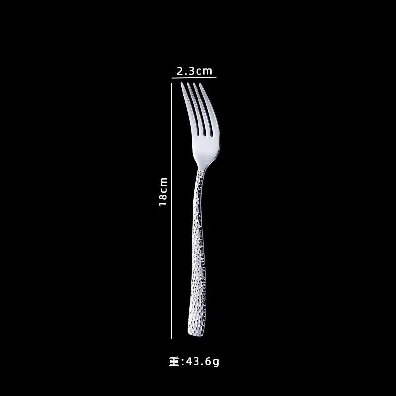 Cross-border 304 Stainless Steel Knife, Fork and Spoon Tableware Hotel Western Food Square Handle Thickened Water Cube Hammer Steak Knife, Fork and Spoon
