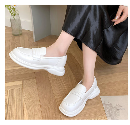 Thick-Soled Loafers British Style Slip-On White Shoes for Women 2025 New Versatile Toe-Toe Shoes Cross-Border Foreign Trade Women's Shoes