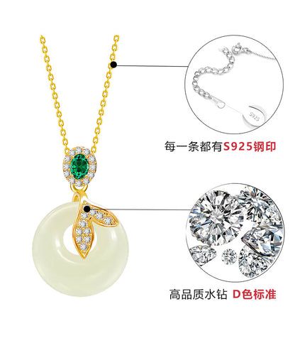 S925 Sterling Silver Clavicle Necklace Women's Summer Hetian Jade Fish Tail Pendant Simple Accessible Luxury Niche High-End Accessories