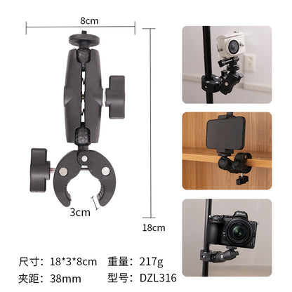 Action Camera Handlebar Bracket, Cycling Navigation Double-Head Clamp Bracket, Universal Ball Head Motorcycle Mobile Phone Holder
