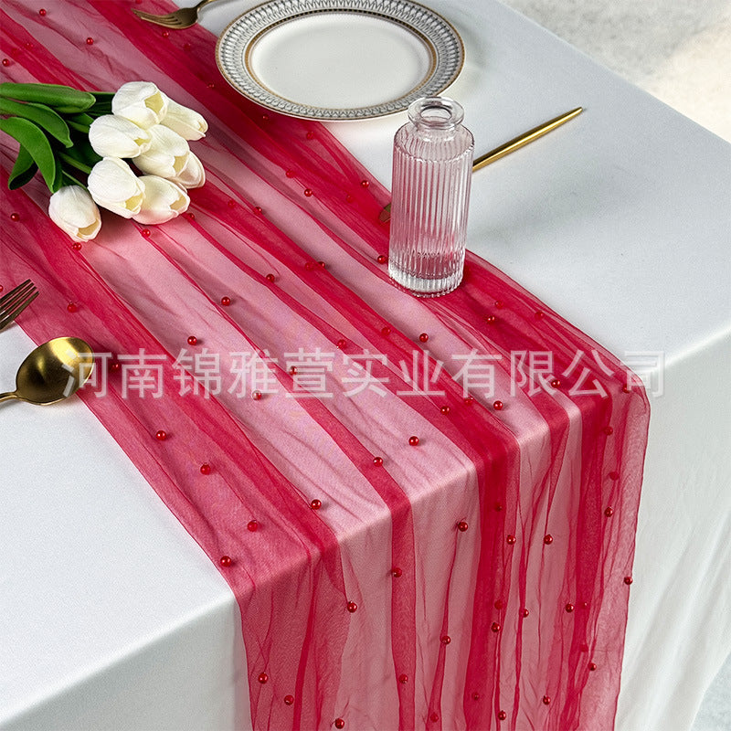 Amazon Pearl Tulle Lace Table Runner Wedding Party Outdoor Decoration Tablecloth Amazon Manufacturer Supply