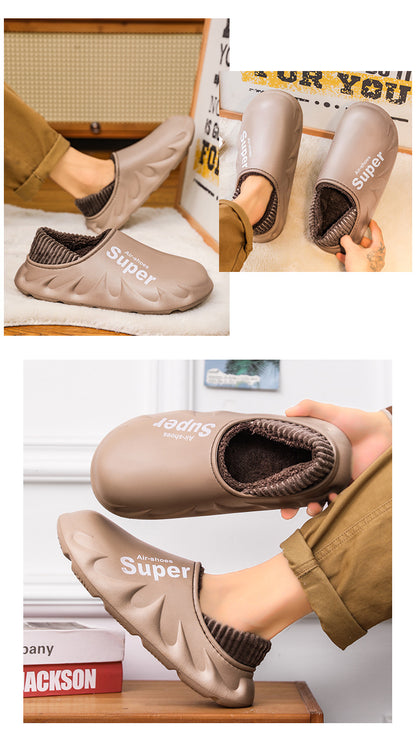 Waterproof Cotton Slippers for Men in Winter, Velvet Warm Anti-Slip Bag and Cotton Shoes for Outer Wear, Thick-Soled Winter Home Shoes Wholesale