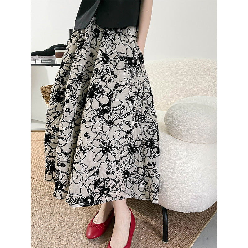 Ju Zhi 2026 Early Spring Velvet Skirt for Women, Heavy Craftsmanship, Niche Retro French High-Waisted Mid-Length A-Line Skirt 1572