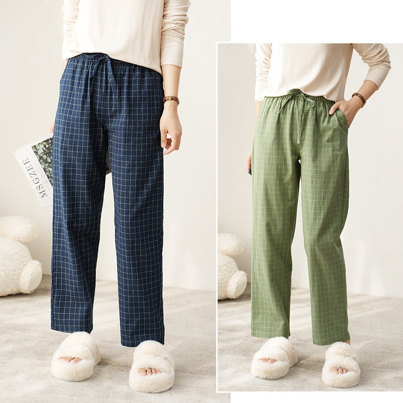 Couple Style Washed Home Pants for Men and Women, Pure Cotton Plaid Pajama Pants, Living Pants, Spring and Autumn Style, Japanese Warehouse Available for Wholesale