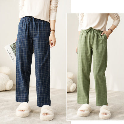 Couple Style Washed Home Pants for Men and Women, Pure Cotton Plaid Pajama Pants, Living Pants, Spring and Autumn Style, Japanese Warehouse Available for Wholesale
