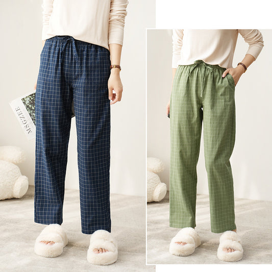 Couple Style Washed Home Pants for Men and Women, Pure Cotton Plaid Pajama Pants, Living Pants, Spring and Autumn Style, Japanese Warehouse Available for Wholesale