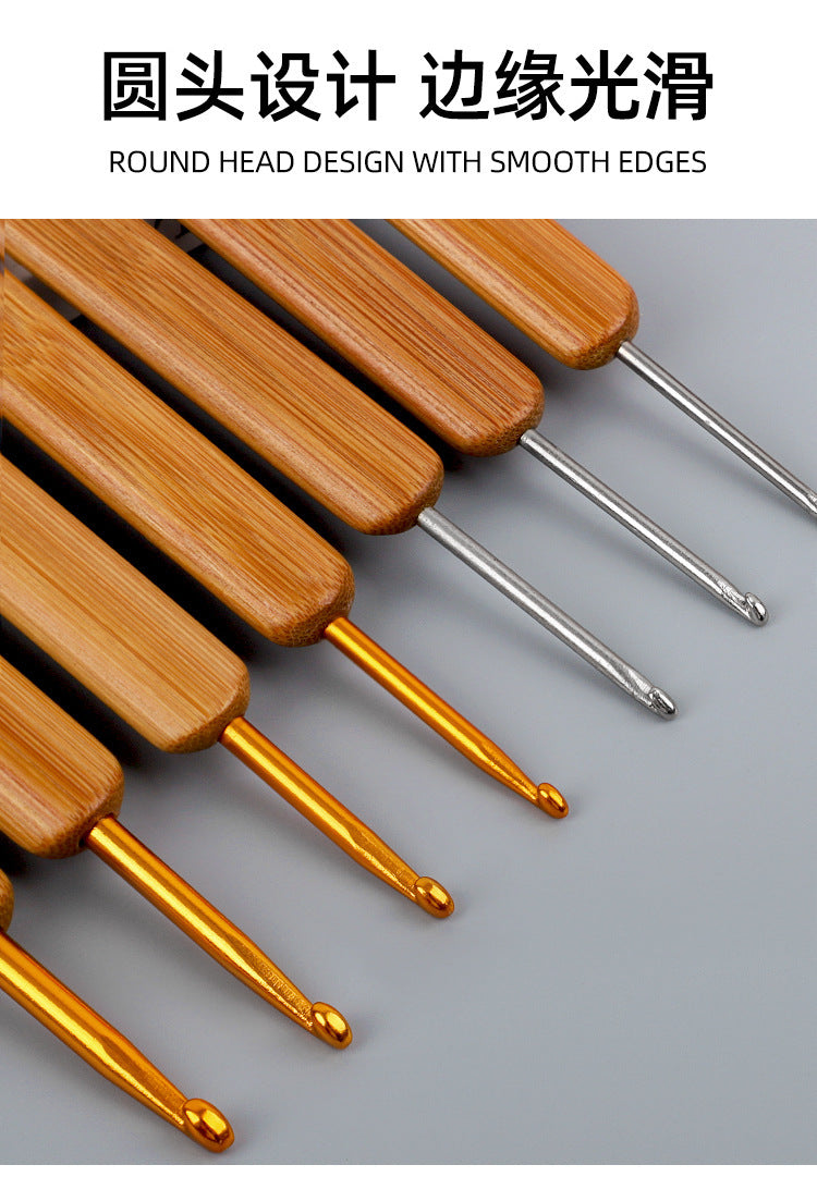 Full Set of Bamboo Handle Crochet Hooks, Bamboo Crochet Yarn Hooks, Handmade Knitting Tools, Sweater Needles, Round Head Carbonized Crochet Set