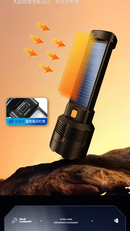 Strong solar flashlight super bright outdoor explosive long endurance with charging portable handheld 100,000 lumns light