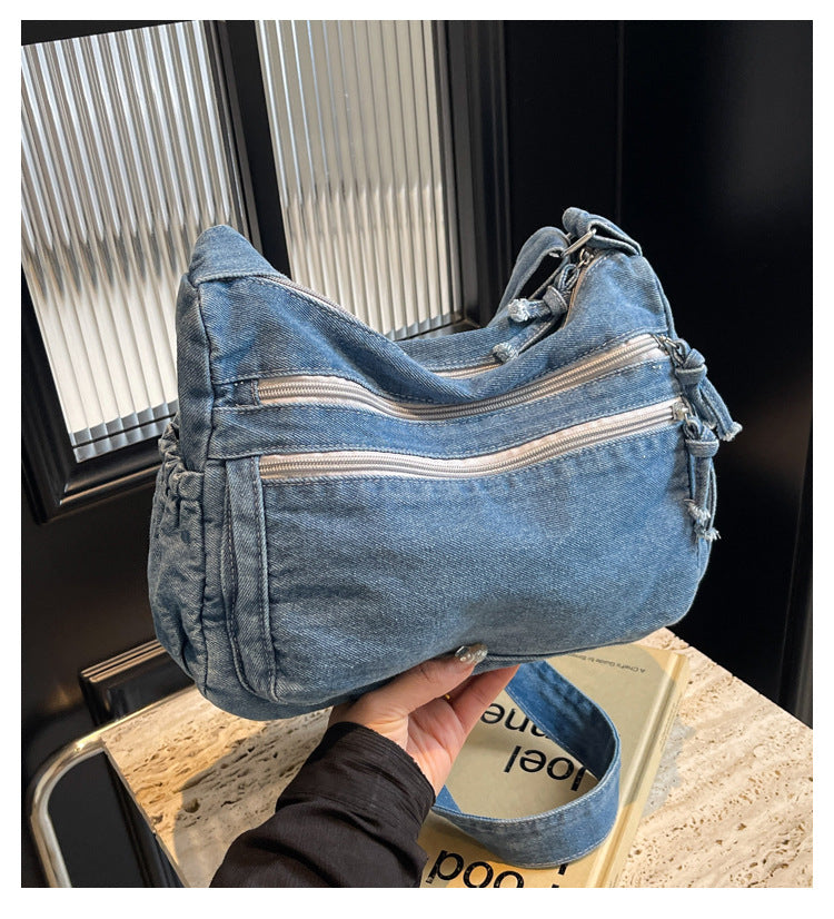 Casual Denim Shoulder Bag Japanese Harajuku Style Canvas Bag for Women 2026 New Large Capacity Simple Crossbody Bag