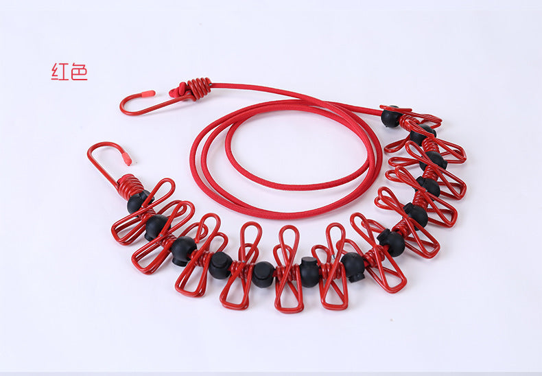Creative Outdoor Elastic Windproof Clothesline with Positioning Buckle Korean Style Clothesline with Windproof Clip 12 Clips