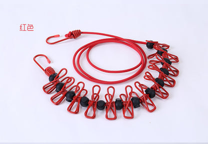 Creative Outdoor Elastic Windproof Clothesline with Positioning Buckle Korean Style Clothesline with Windproof Clip 12 Clips
